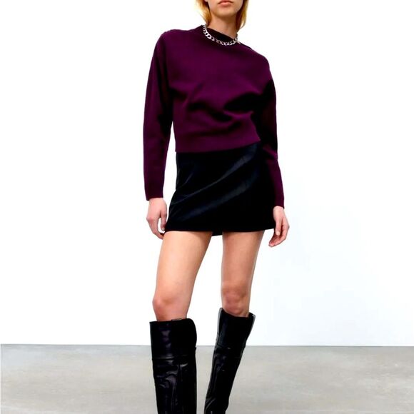 NWT ZARA Knit Sweater with Asymmetric Neck Burgundy Wine Size M - Picture 4 of 10